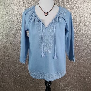 J.Jill Embroidered Denim Top XS B7